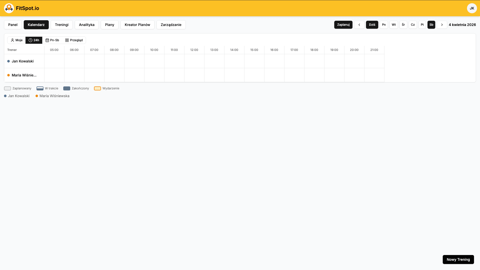 FitSpot calendar and scheduling interface